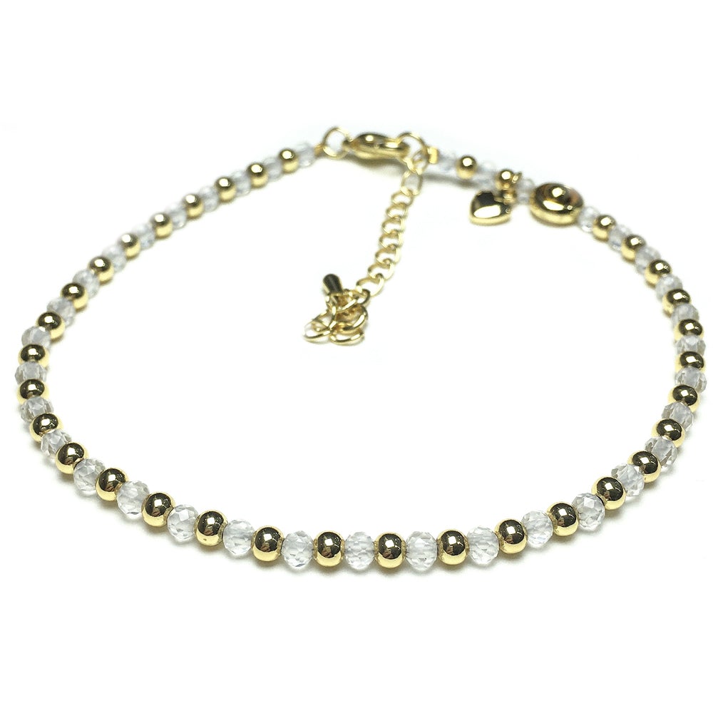 Clear Quartz Gemstone Adjustable Bracelet Tiny Beads Gemstone Bracelet with Love Heart Charm