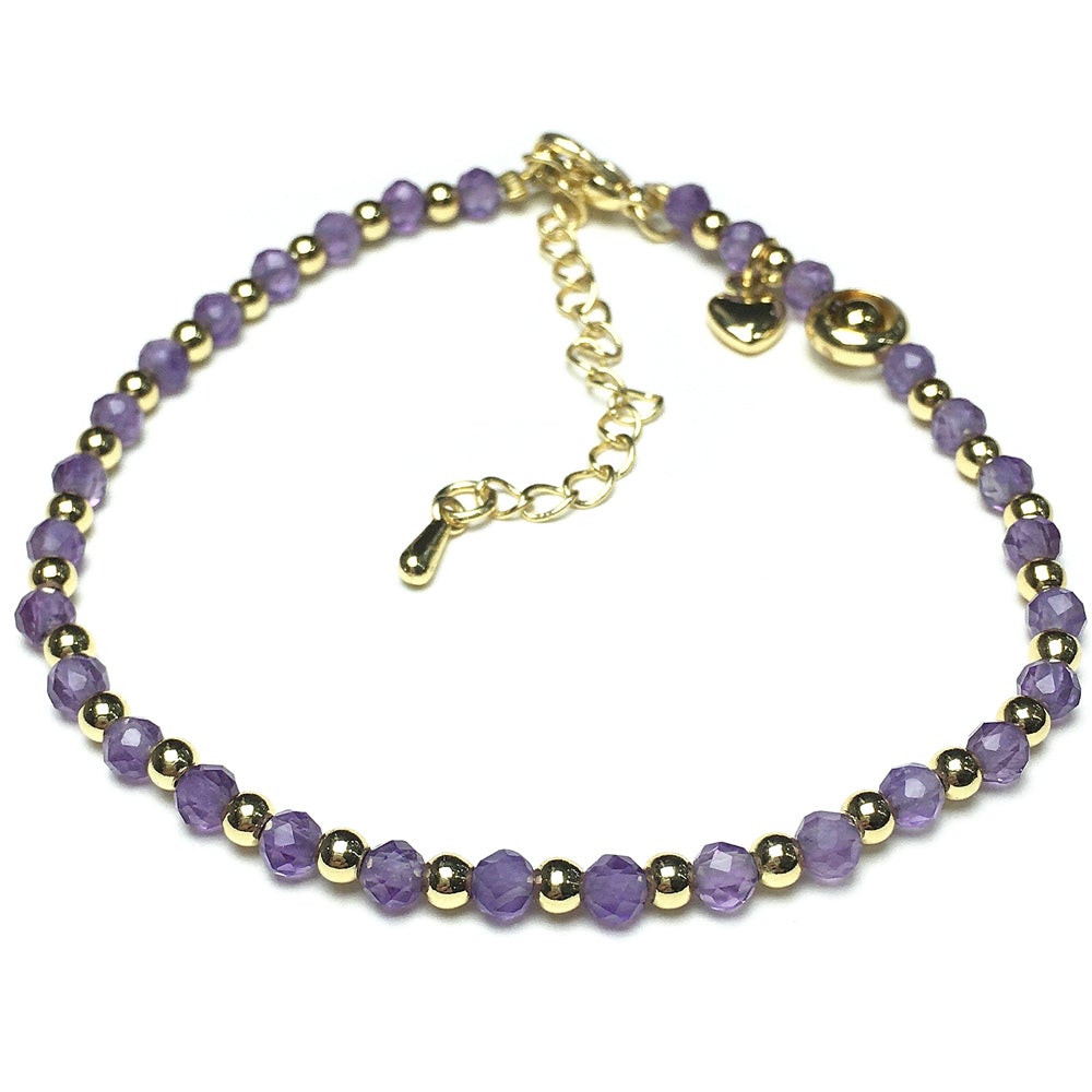 Amethyst Gemstone Adjustable Bracelet Tiny Beads Gemstone Bracelet with Love Heart Charm