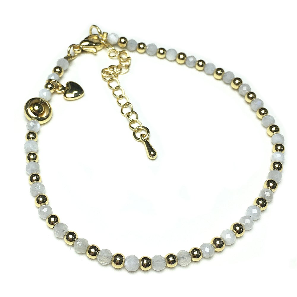 Moonstone Gemstone Adjustable Bracelet Tiny Beads Gemstone Bracelet with Love Heart Charm