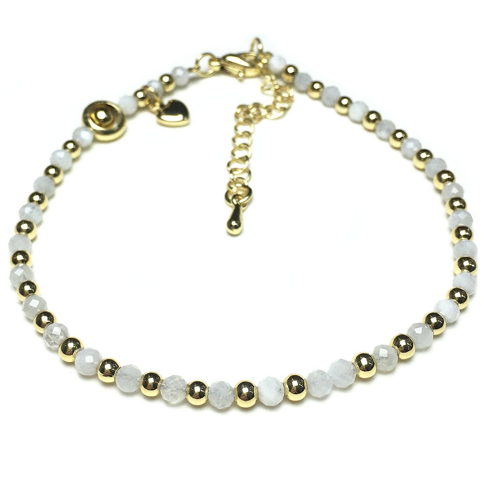 Moonstone Gemstone Adjustable Bracelet Tiny Beads Gemstone Bracelet with Love Heart Charm