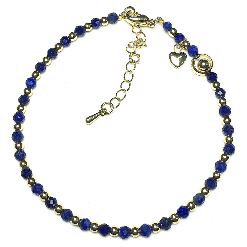 Lapis Lazuli Gemstone Adjustable Bracelet Tiny Beads Gemstone Bracelet with Love Heart Charm