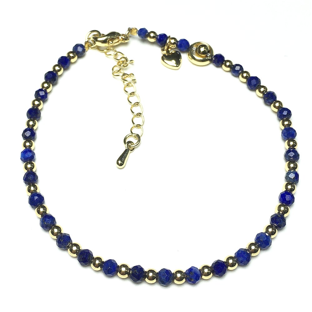 Lapis Lazuli Gemstone Adjustable Bracelet Tiny Beads Gemstone Bracelet with Love Heart Charm