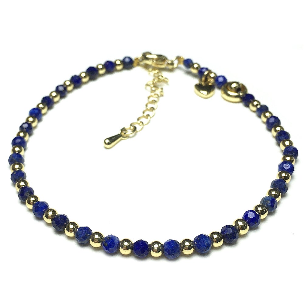 Lapis Lazuli Gemstone Adjustable Bracelet Tiny Beads Gemstone Bracelet with Love Heart Charm