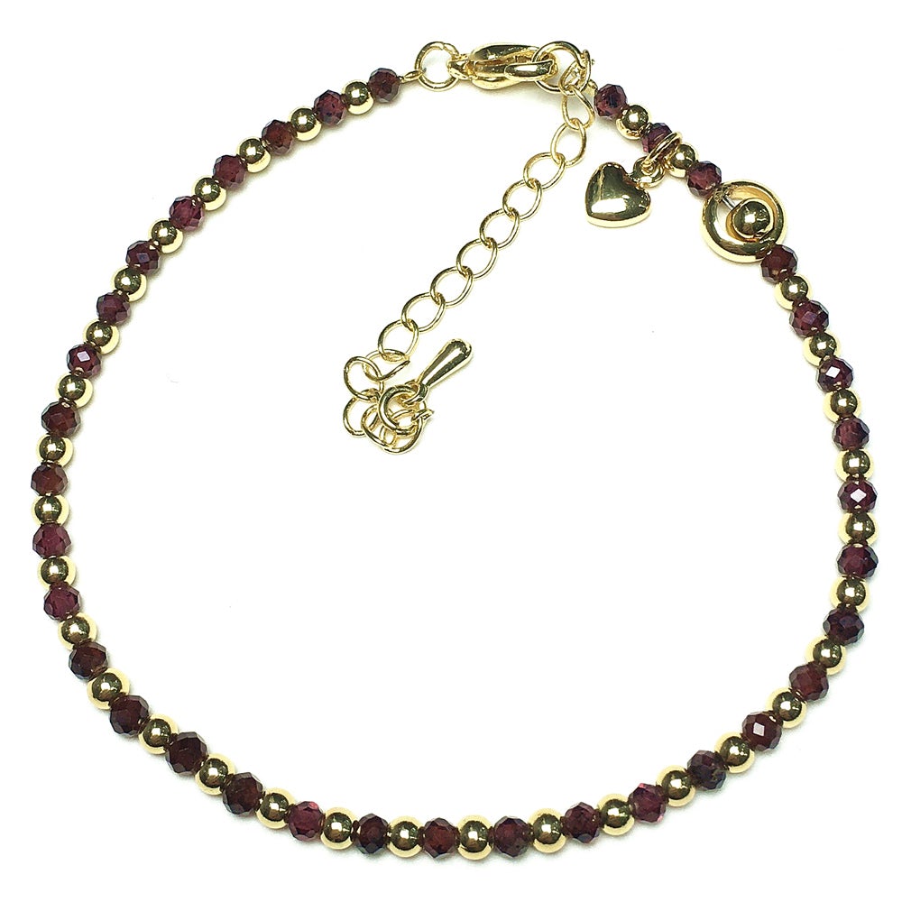 Red Garnet Gemstone Adjustable Bracelet Tiny Beads Gemstone Bracelet with Love Heart Charm