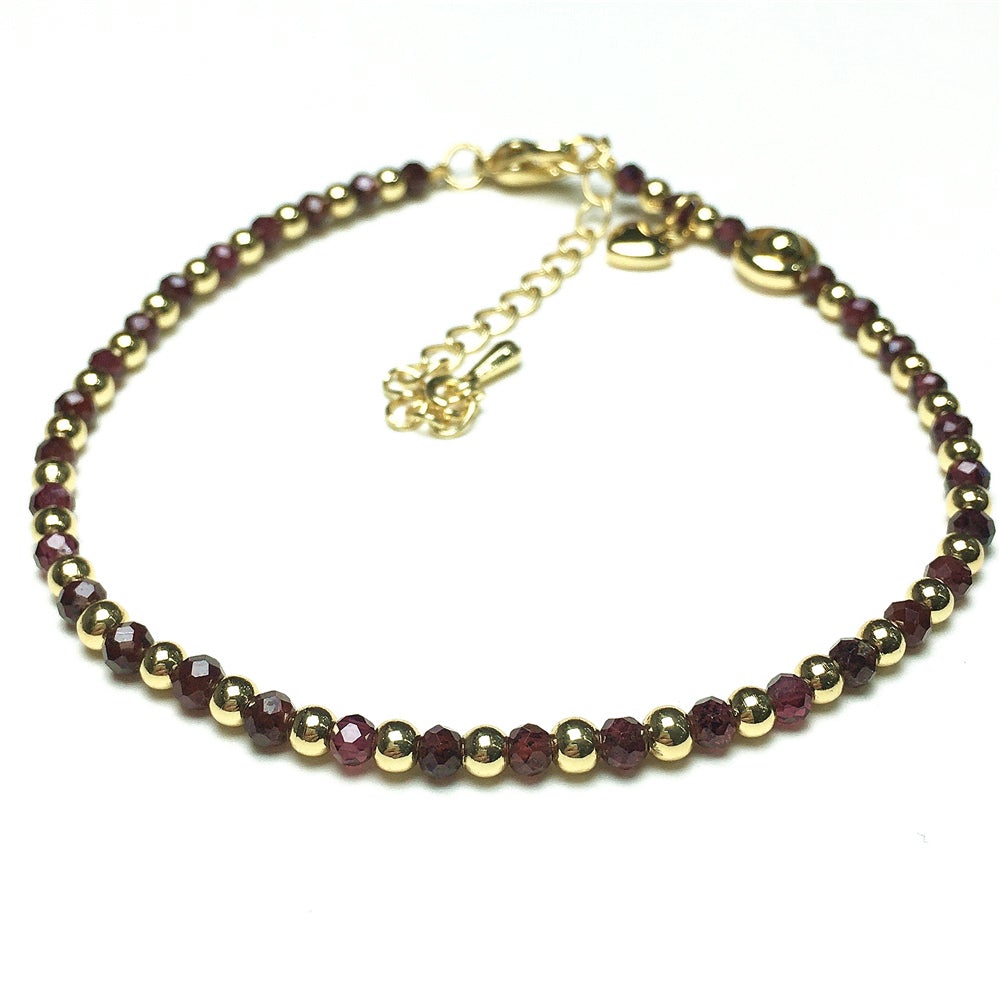 Red Garnet Gemstone Adjustable Bracelet Tiny Beads Gemstone Bracelet with Love Heart Charm