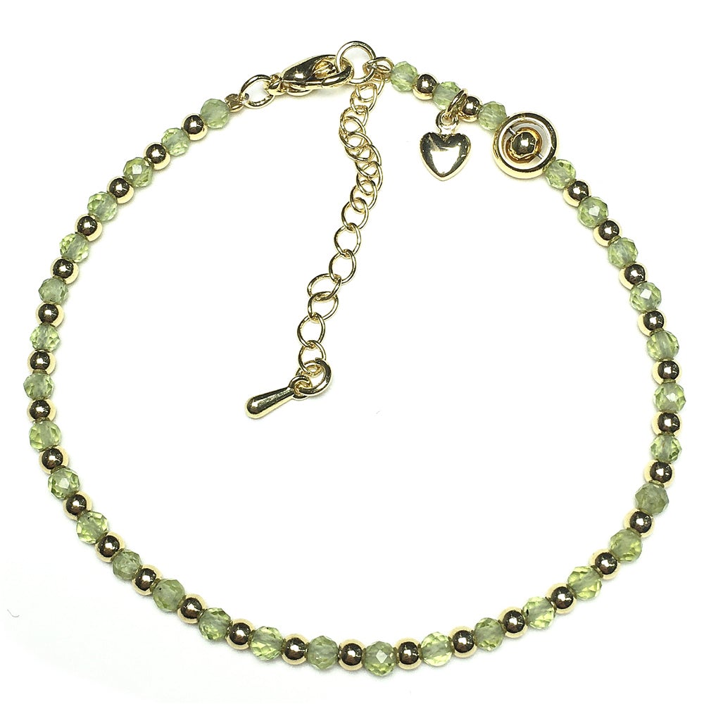 Peridot Gemstone Adjustable Bracelet Tiny Beads Gemstone Bracelet with Love Heart Charm