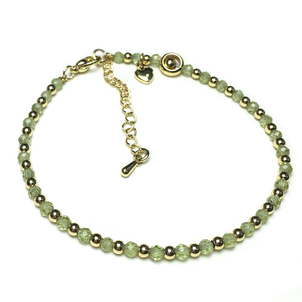 Peridot Gemstone Adjustable Bracelet Tiny Beads Gemstone Bracelet with Love Heart Charm