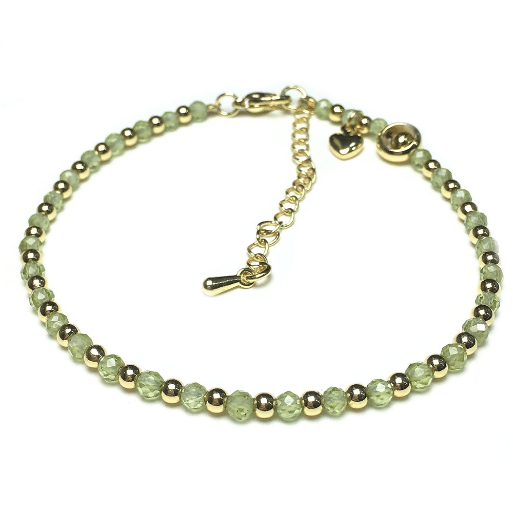 Peridot Gemstone Adjustable Bracelet Tiny Beads Gemstone Bracelet with Love Heart Charm