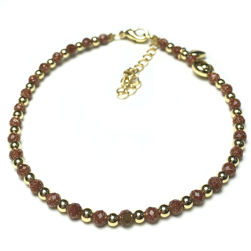 Gold Sandstone Gemstone Adjustable Bracelet Tiny Beads Gemstone Bracelet with Love Heart Charm