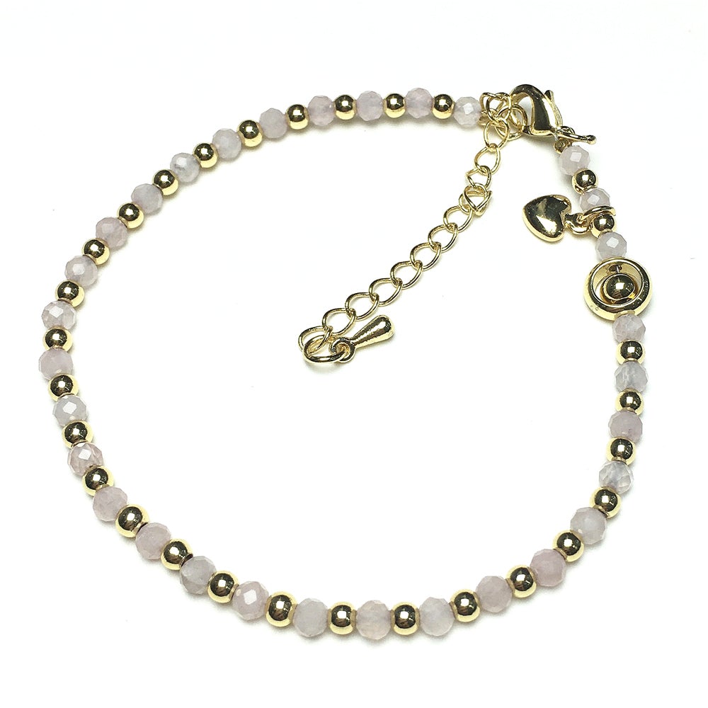 Pink Rose Quartz Gemstone Adjustable Bracelet Tiny Beads Gemstone Bracelet with Love Heart Charm