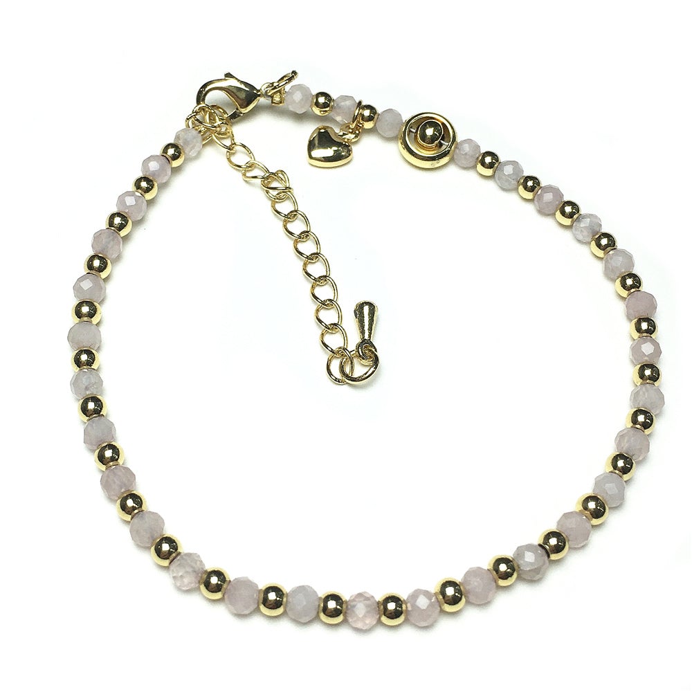 Pink Rose Quartz Gemstone Adjustable Bracelet Tiny Beads Gemstone Bracelet with Love Heart Charm