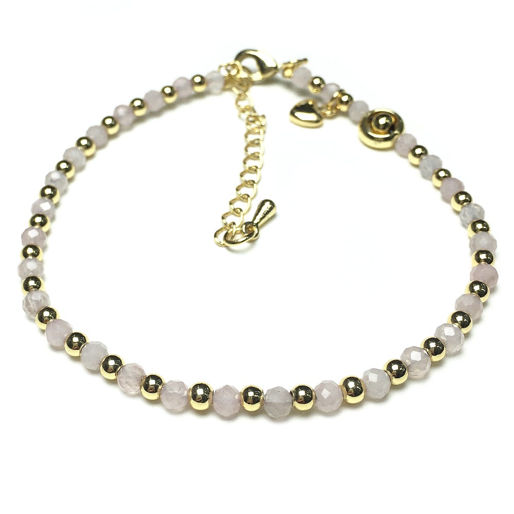 Pink Rose Quartz Gemstone Adjustable Bracelet Tiny Beads Gemstone Bracelet with Love Heart Charm