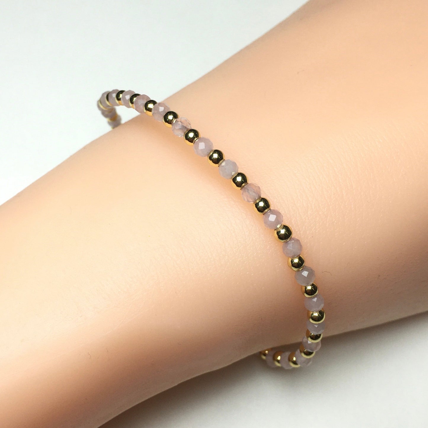 Pink Rose Quartz Gemstone Adjustable Bracelet Tiny Beads Gemstone Bracelet with Love Heart Charm
