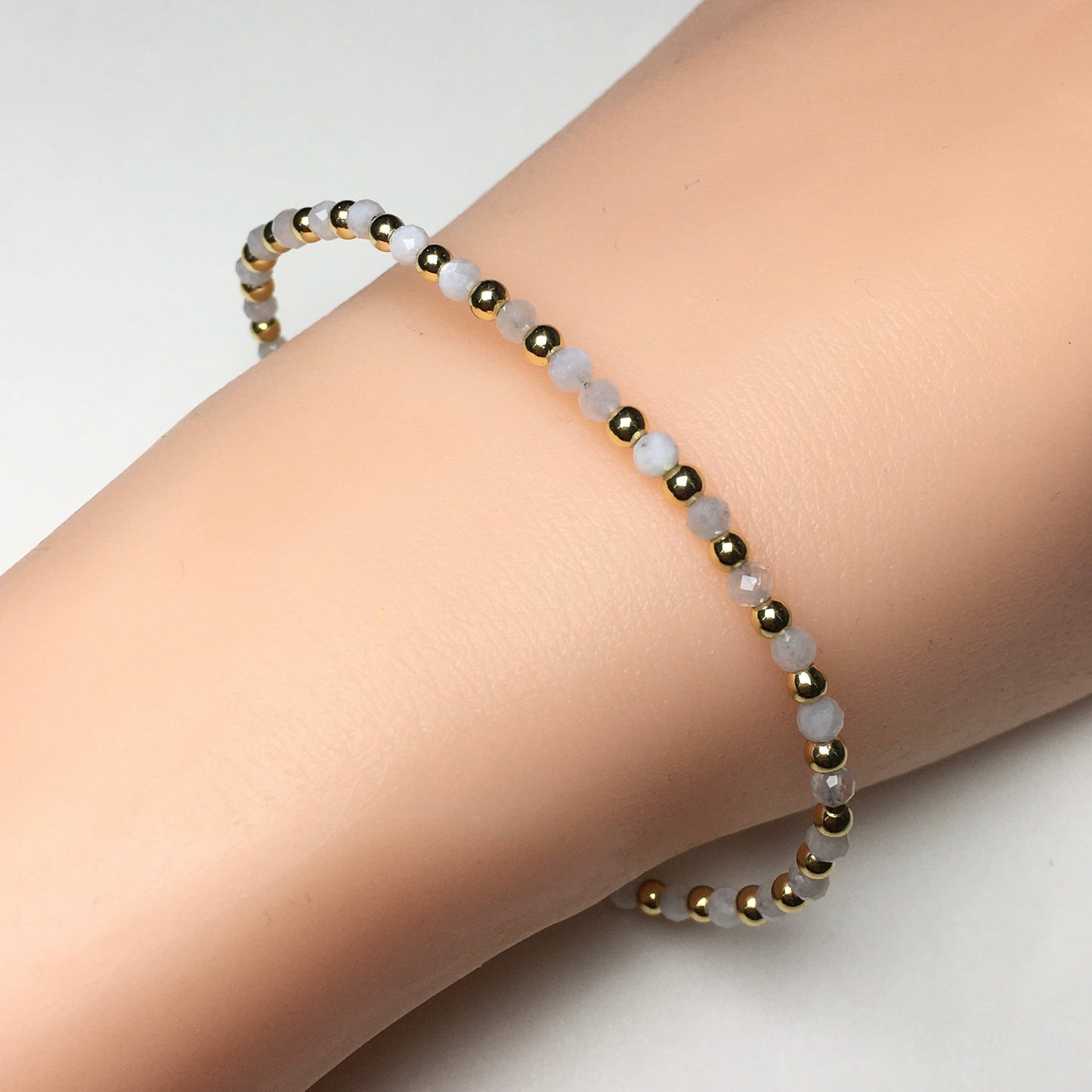 Moonstone Gemstone Adjustable Bracelet Tiny Beads Gemstone Bracelet with Love Heart Charm