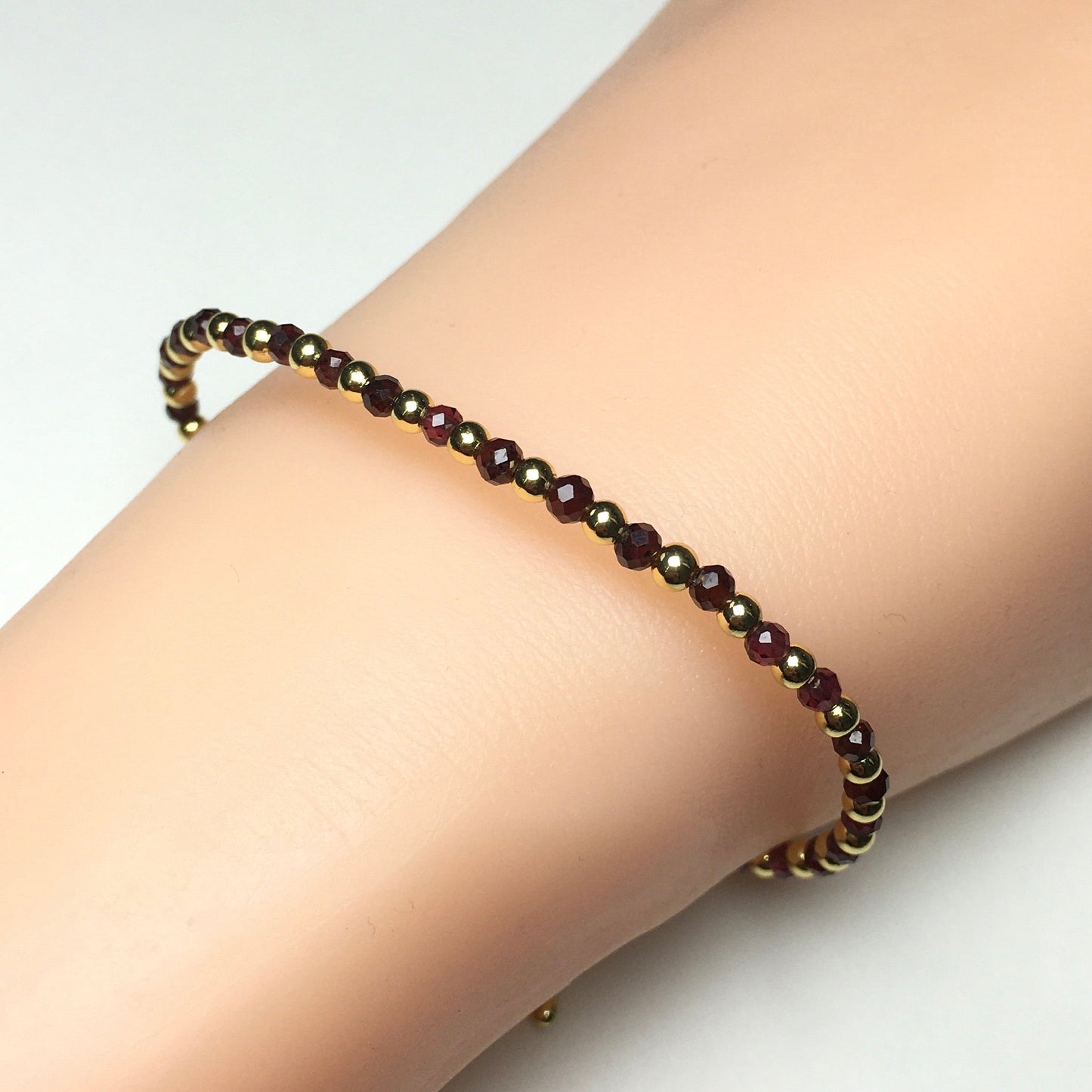 Red Garnet Gemstone Adjustable Bracelet Tiny Beads Gemstone Bracelet with Love Heart Charm