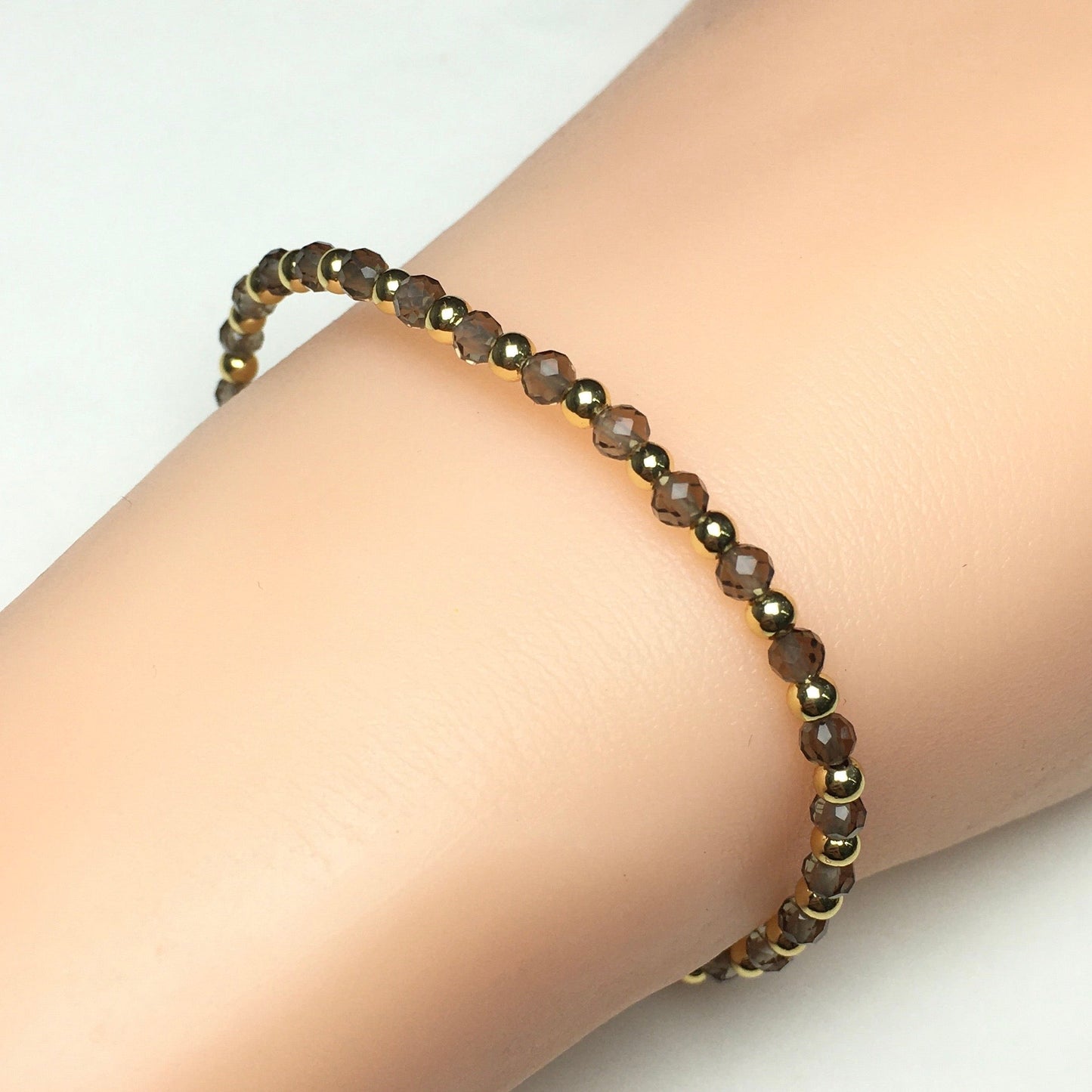 Smoky Quartz Gemstone Beaded Bracelet Custom Beads Stone Bracelet Heart Charm Design