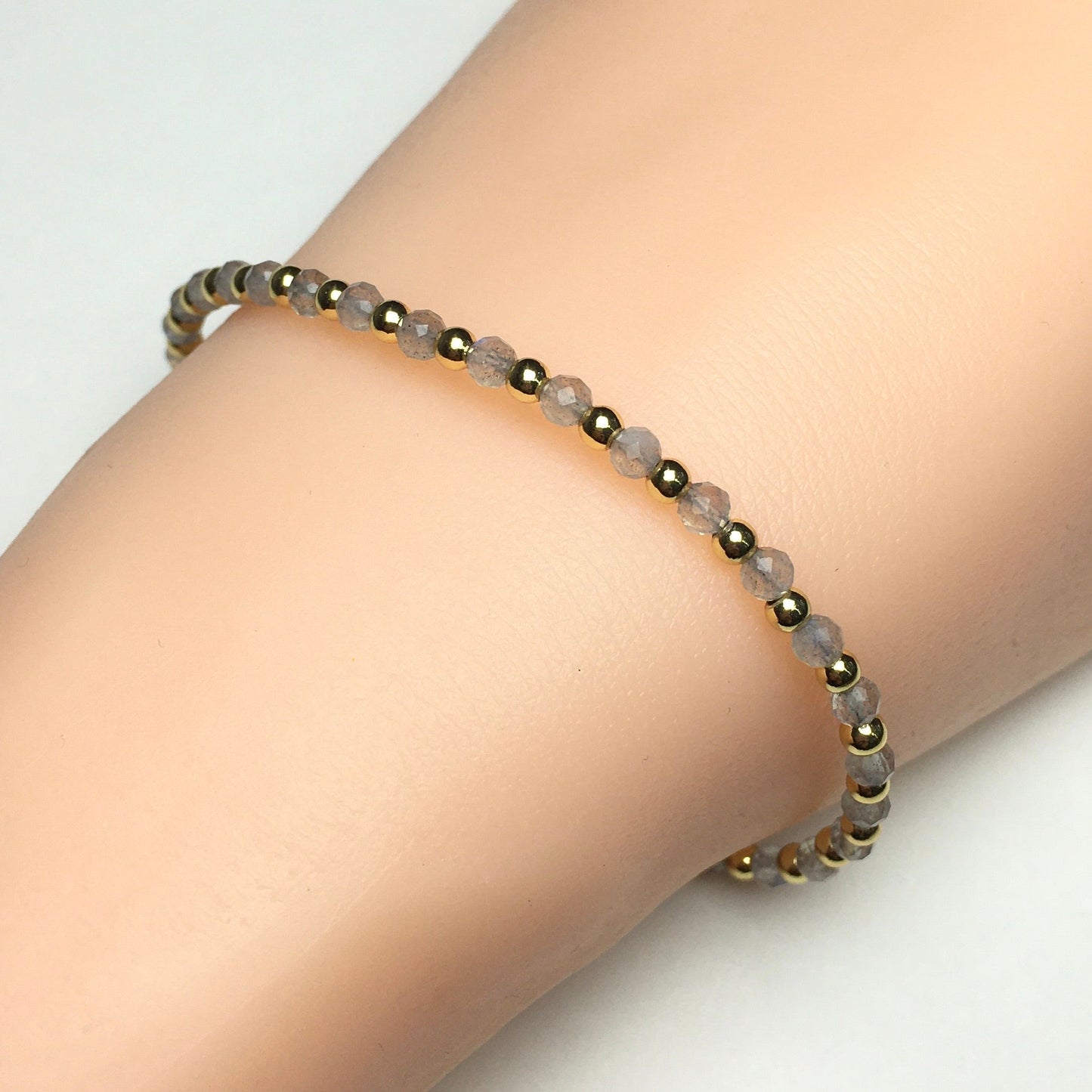 Labradorite Gemstone Adjustable Bracelet Tiny Beads Gemstone Bracelet with Love Heart Charm