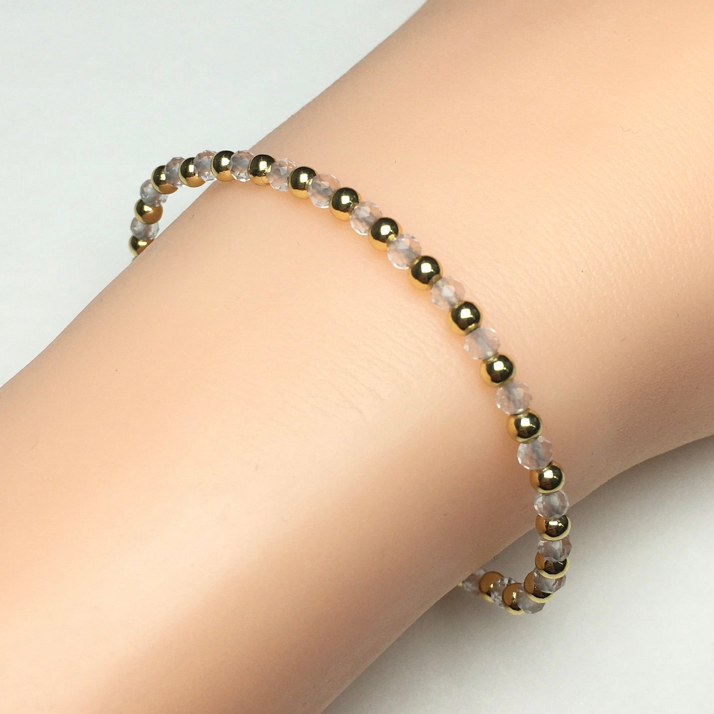 Clear Quartz Gemstone Adjustable Bracelet Tiny Beads Gemstone Bracelet with Love Heart Charm