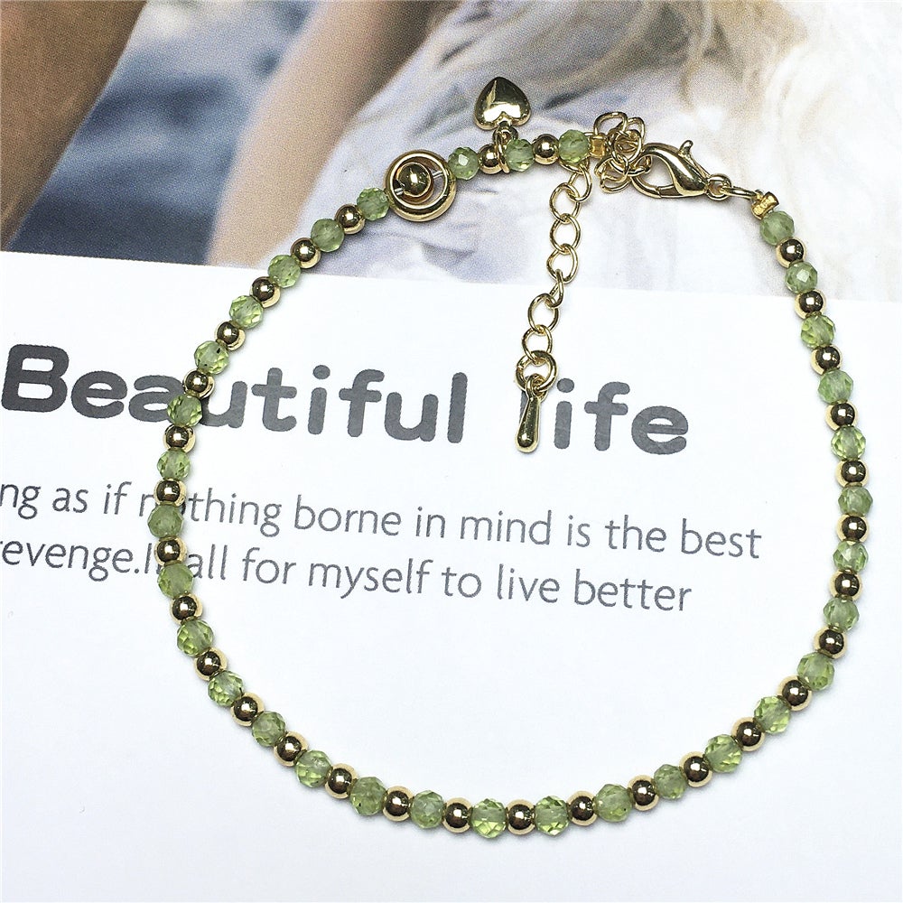 Peridot Gemstone Adjustable Bracelet Tiny Beads Gemstone Bracelet with Love Heart Charm