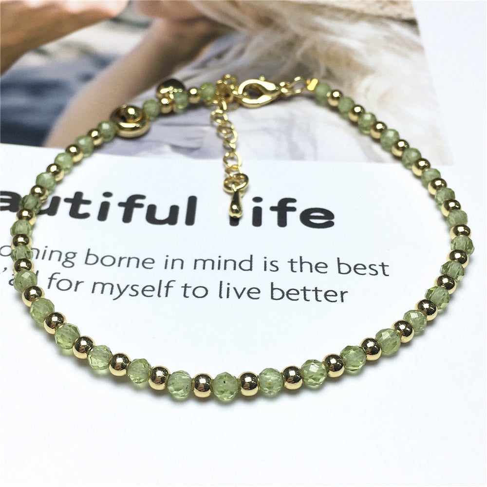 Peridot Gemstone Adjustable Bracelet Tiny Beads Gemstone Bracelet with Love Heart Charm