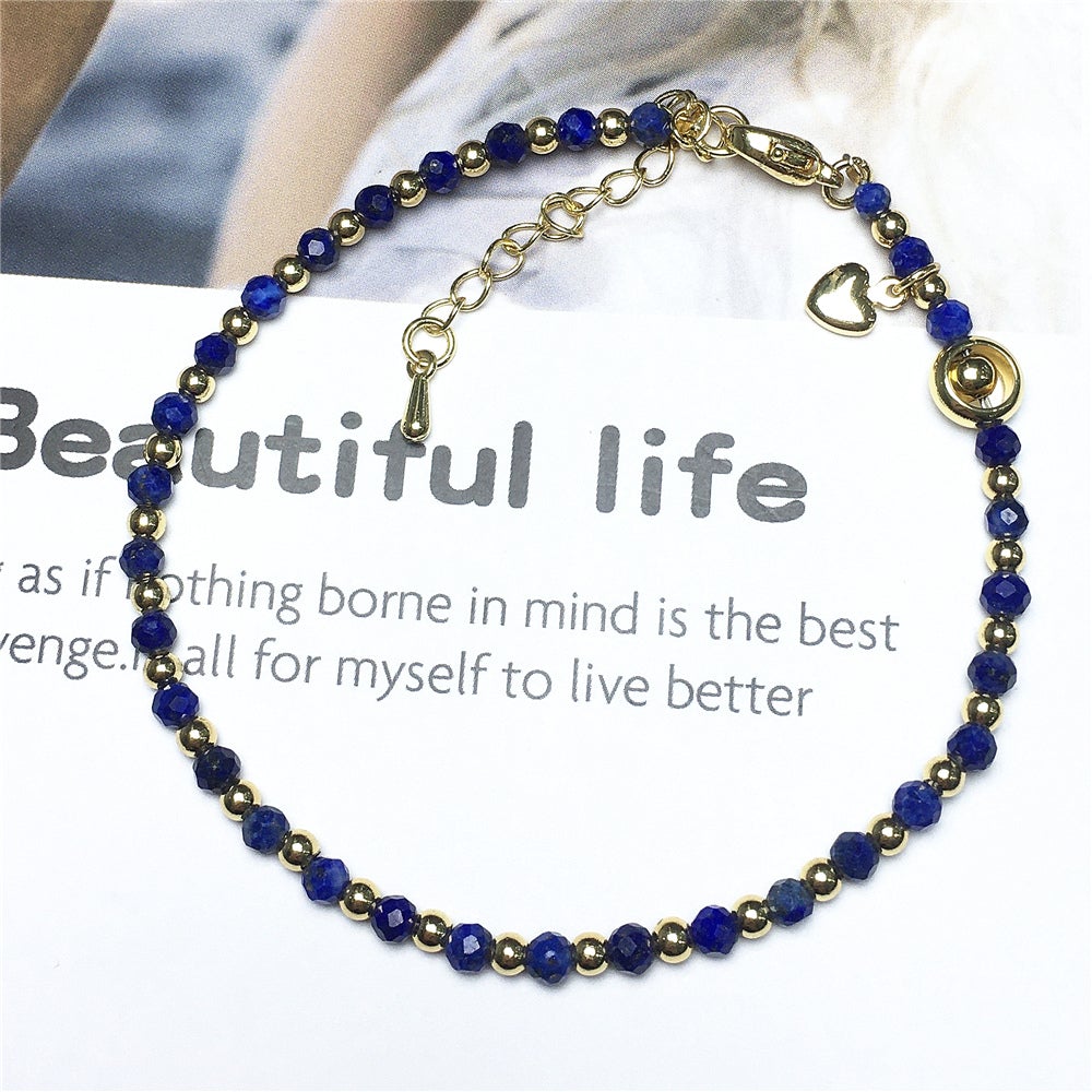 Lapis Lazuli Gemstone Adjustable Bracelet Tiny Beads Gemstone Bracelet with Love Heart Charm