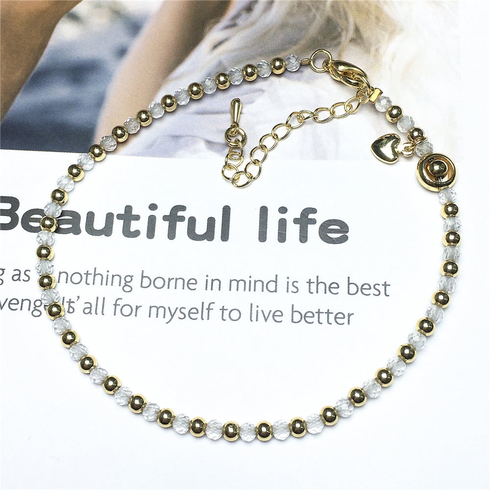 Clear Quartz Gemstone Adjustable Bracelet Tiny Beads Gemstone Bracelet with Love Heart Charm