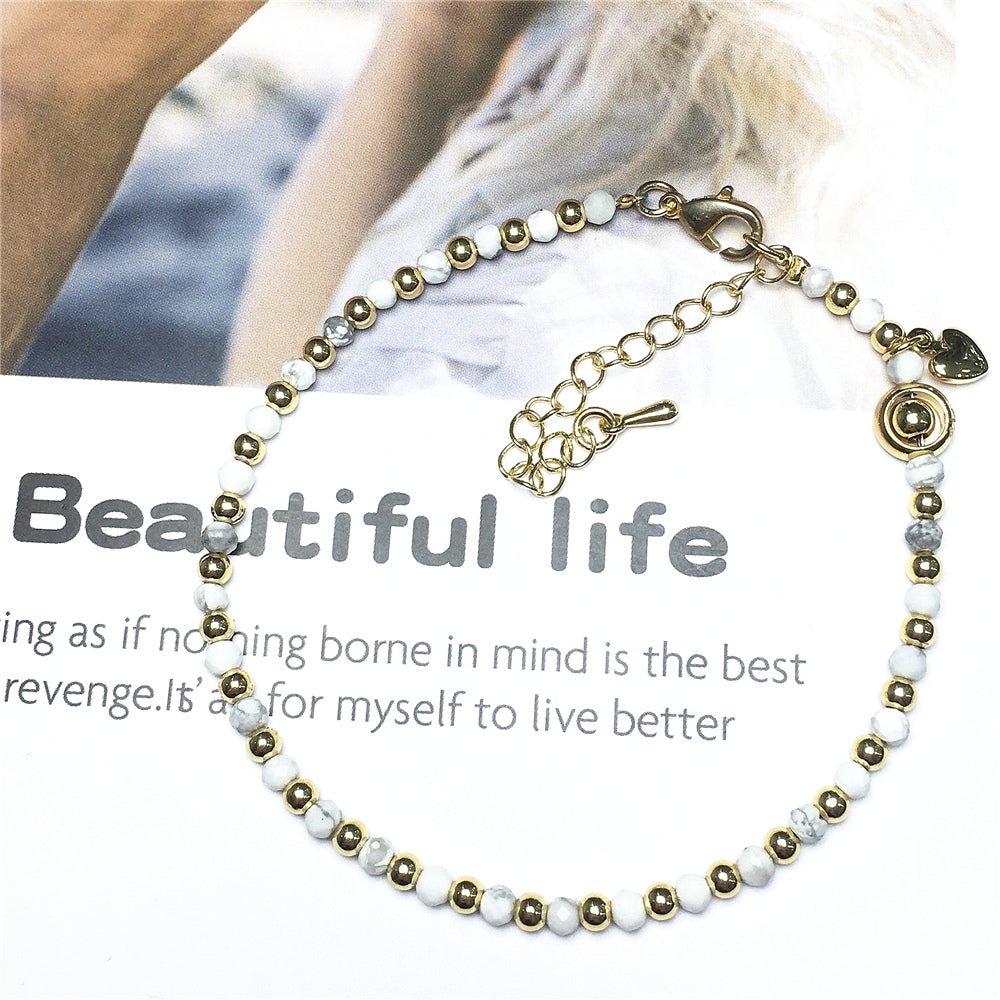 Howlite Gemstone Beaded Bracelet Custom Beads Stone Bracelet Heart Charm Design