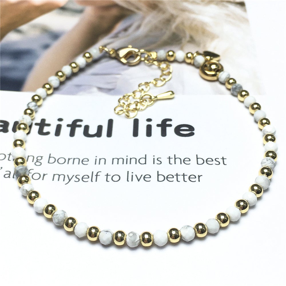 Howlite Gemstone Beaded Bracelet Custom Beads Stone Bracelet Heart Charm Design