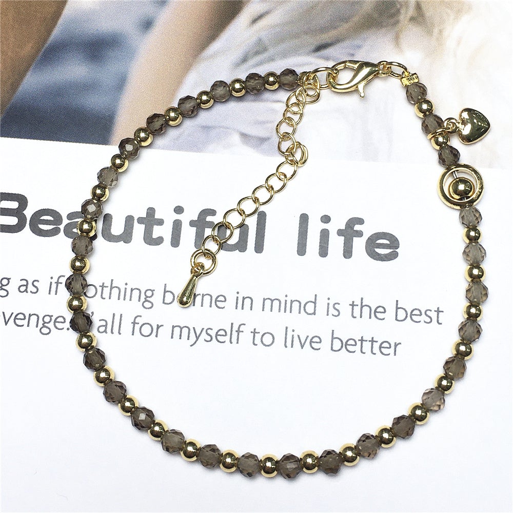 Smoky Quartz Gemstone Beaded Bracelet Custom Beads Stone Bracelet Heart Charm Design