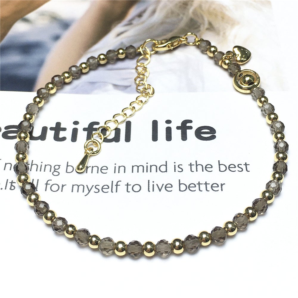 Smoky Quartz Gemstone Beaded Bracelet Custom Beads Stone Bracelet Heart Charm Design