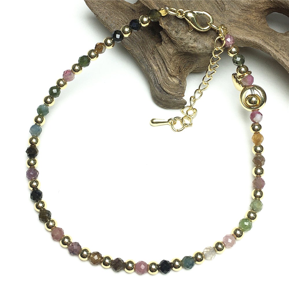 Tourmaline Gemstone Adjustable Bracelet Tiny Beads Gemstone Bracelet with Love Heart Charm