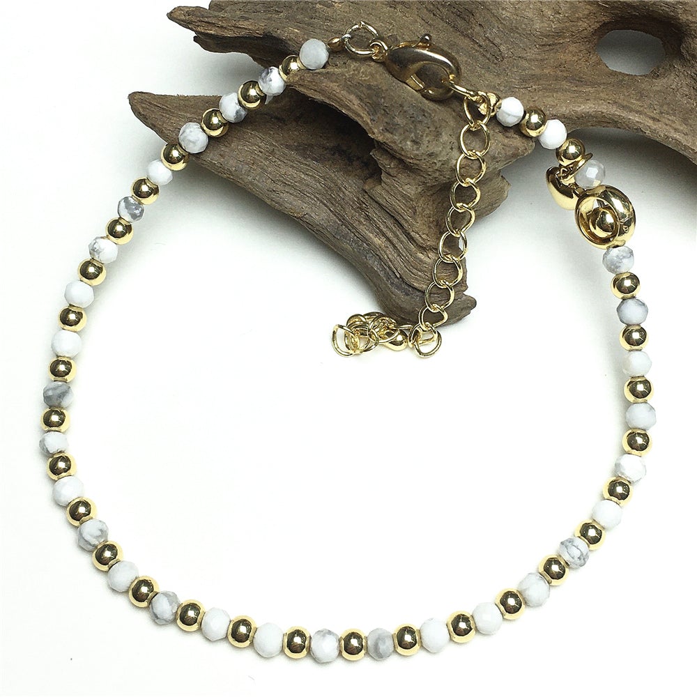 Howlite Gemstone Beaded Bracelet Custom Beads Stone Bracelet Heart Charm Design