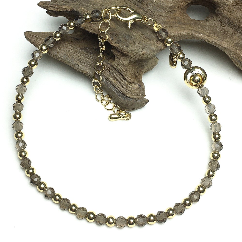 Smoky Quartz Gemstone Beaded Bracelet Custom Beads Stone Bracelet Heart Charm Design