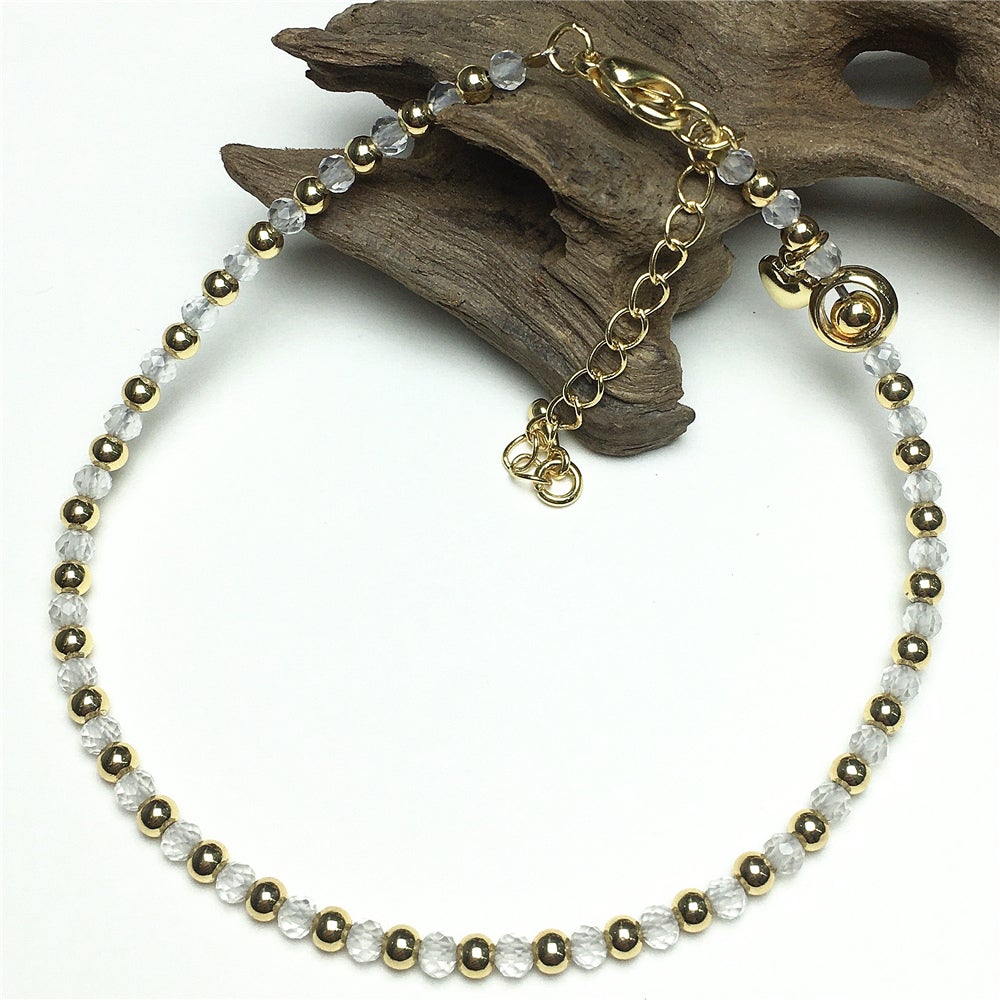 Clear Quartz Gemstone Adjustable Bracelet Tiny Beads Gemstone Bracelet with Love Heart Charm