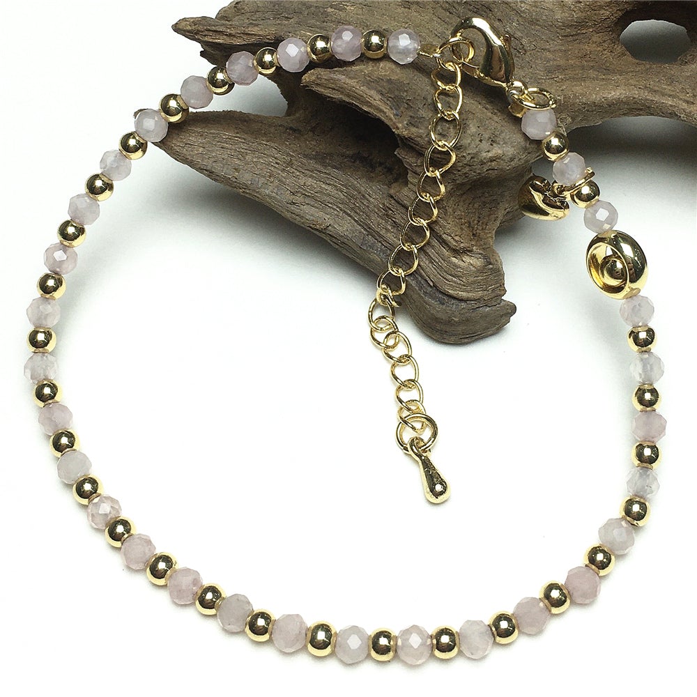 Pink Rose Quartz Gemstone Adjustable Bracelet Tiny Beads Gemstone Bracelet with Love Heart Charm