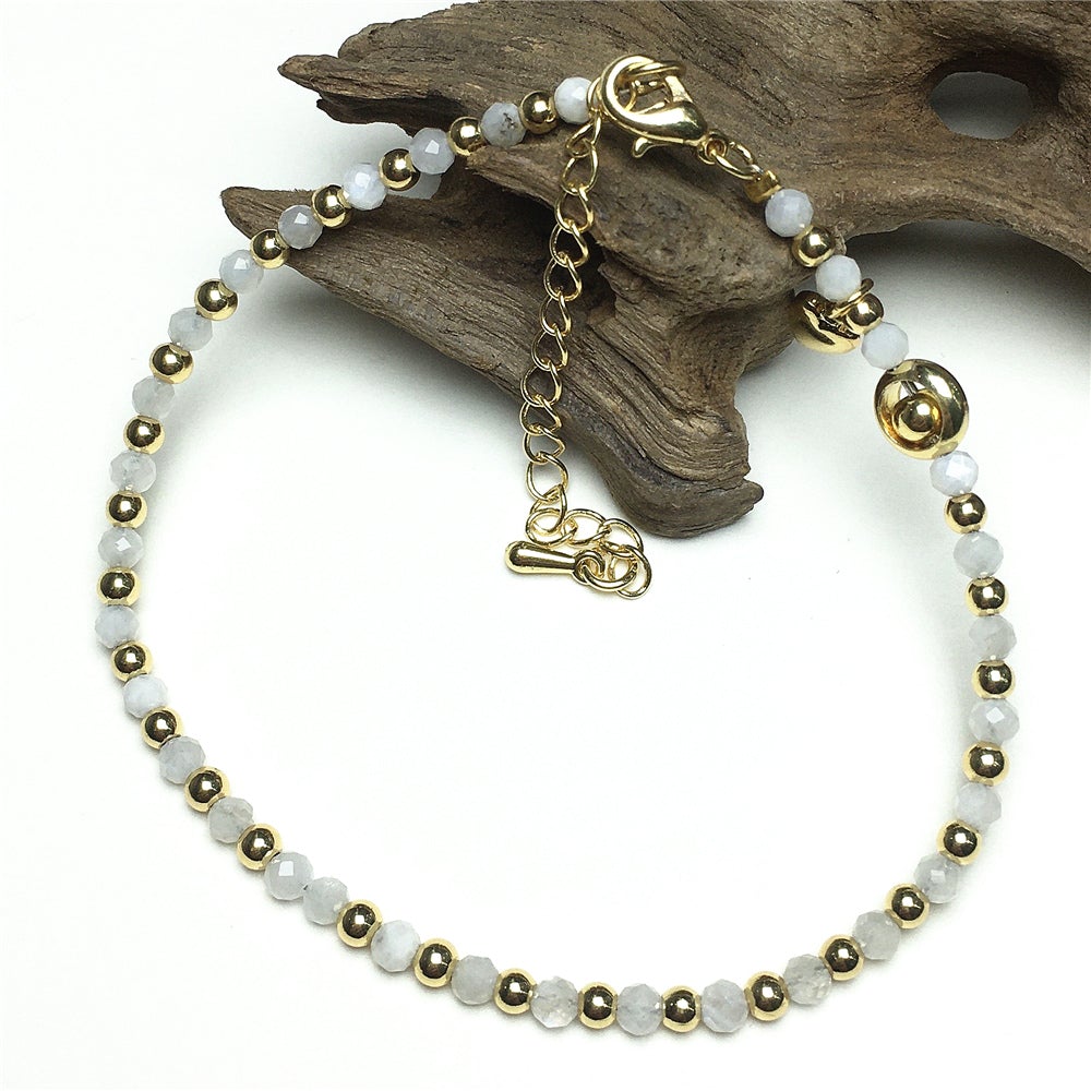 Moonstone Gemstone Adjustable Bracelet Tiny Beads Gemstone Bracelet with Love Heart Charm