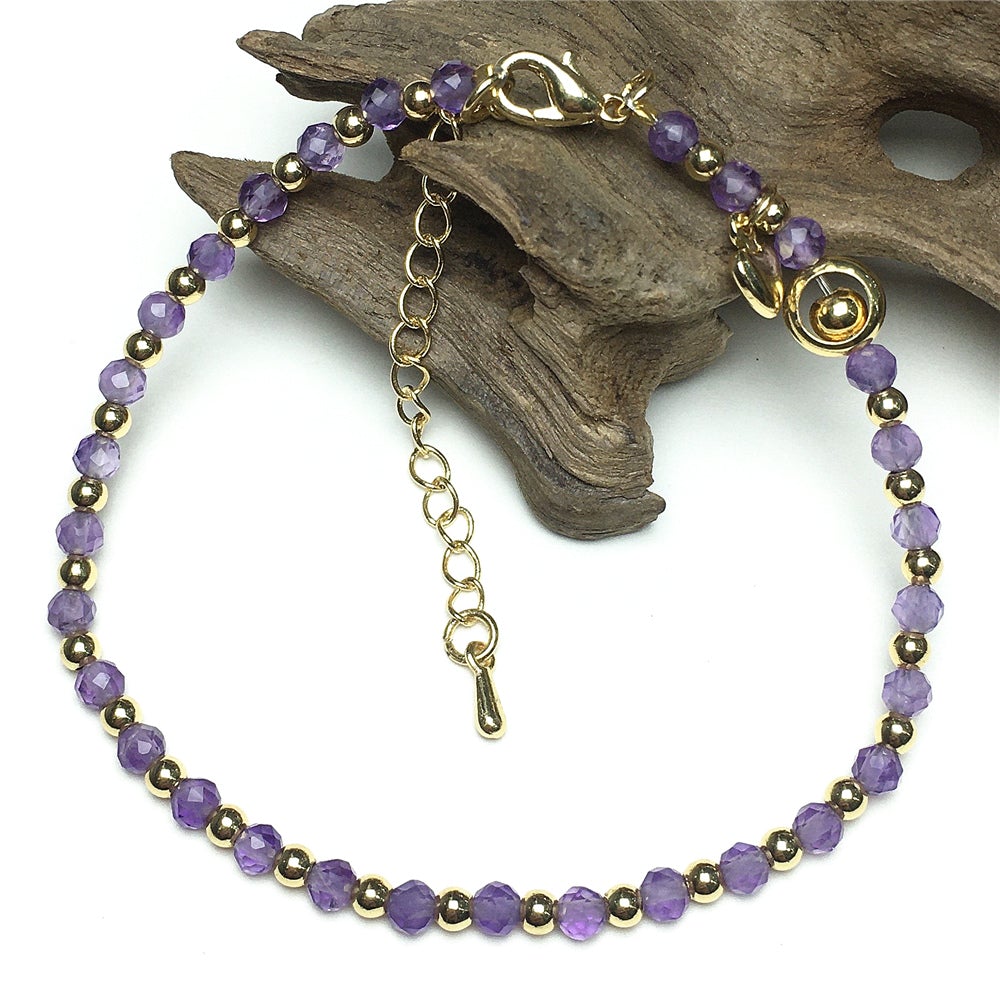 Amethyst Gemstone Adjustable Bracelet Tiny Beads Gemstone Bracelet with Love Heart Charm