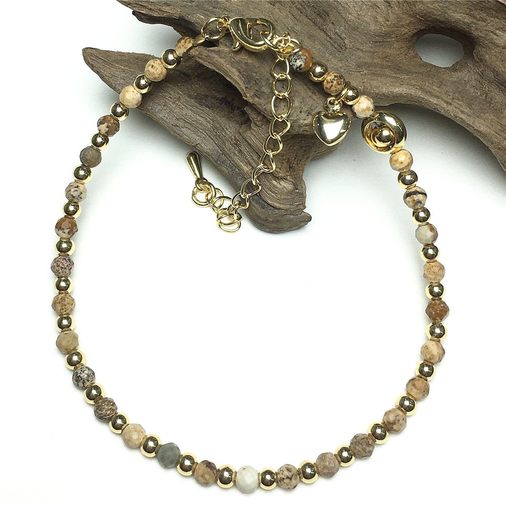 Picture Jasper Gemstone Beaded Bracelet Custom Beads Stone Bracelet Heart Charm Design