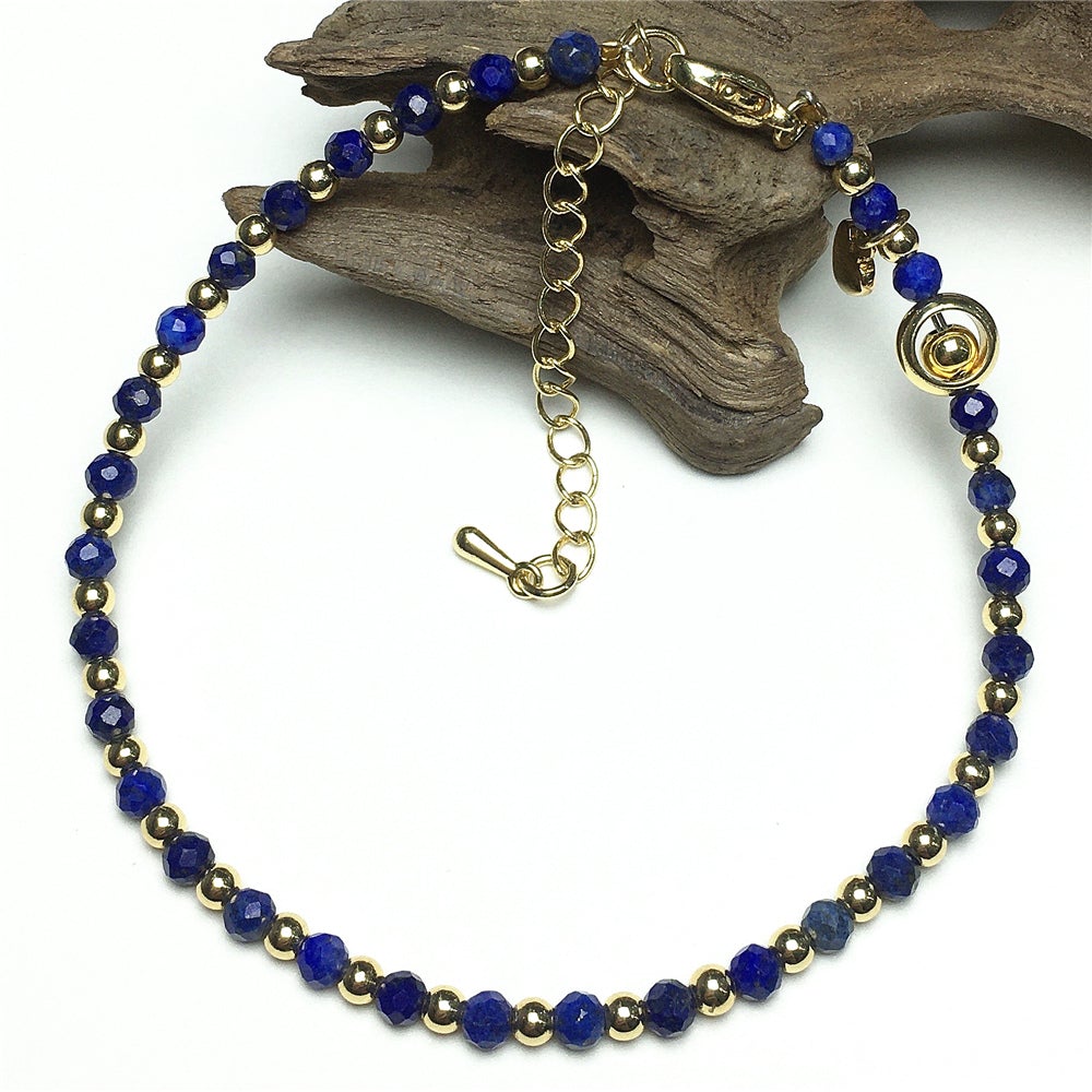 Lapis Lazuli Gemstone Adjustable Bracelet Tiny Beads Gemstone Bracelet with Love Heart Charm