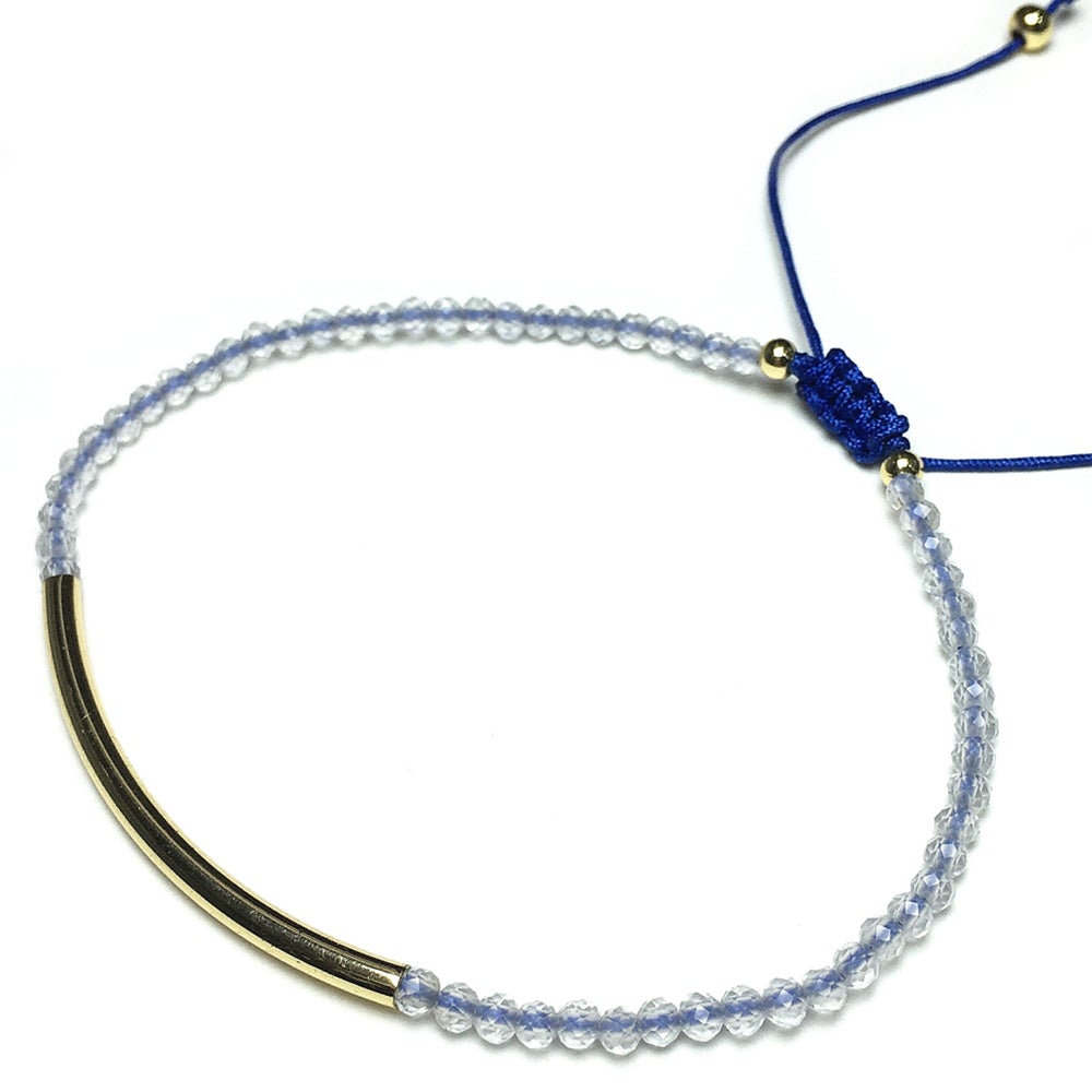Natural Clear Quartz Gemstone Braid Rope Macrame Adjustable Bracelet Tiny Beads Gemstone Bracelet with Gold Spacer