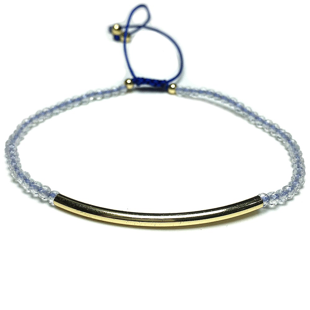 Natural Clear Quartz Gemstone Braid Rope Macrame Adjustable Bracelet Tiny Beads Gemstone Bracelet with Gold Spacer
