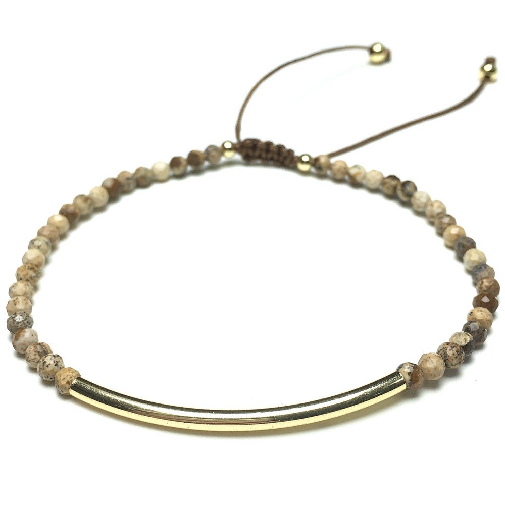 Faceted Picture Jasper Beads Bracelet Adjustable Handmade Braid Rope Designer Bracelet