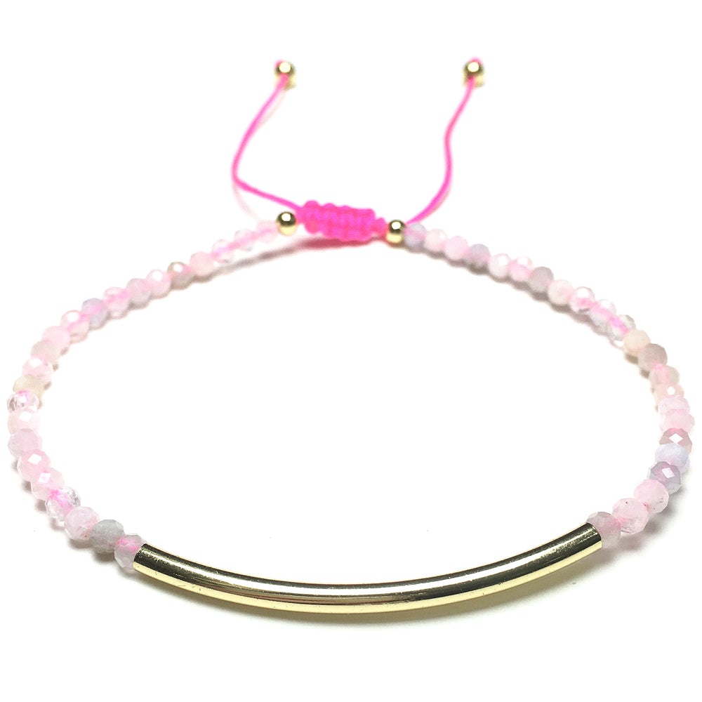 Natural Morganite Gemstone Braid Rope Macrame Adjustable Bracelet Tiny Beads Gemstone Bracelet with Gold Spacer