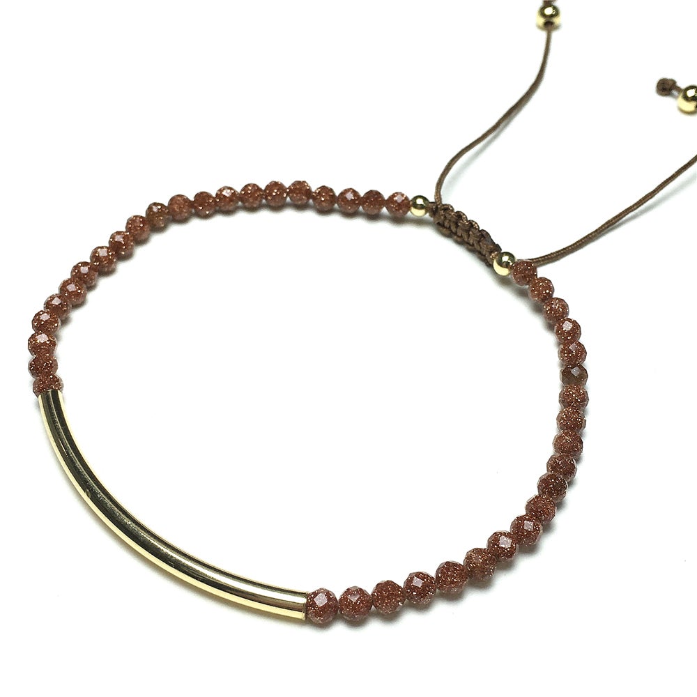 Natural Gold Sandstone Gemstone Braid Rope Macrame Adjustable Bracelet Tiny Beads Gemstone Bracelet with Gold Spacer
