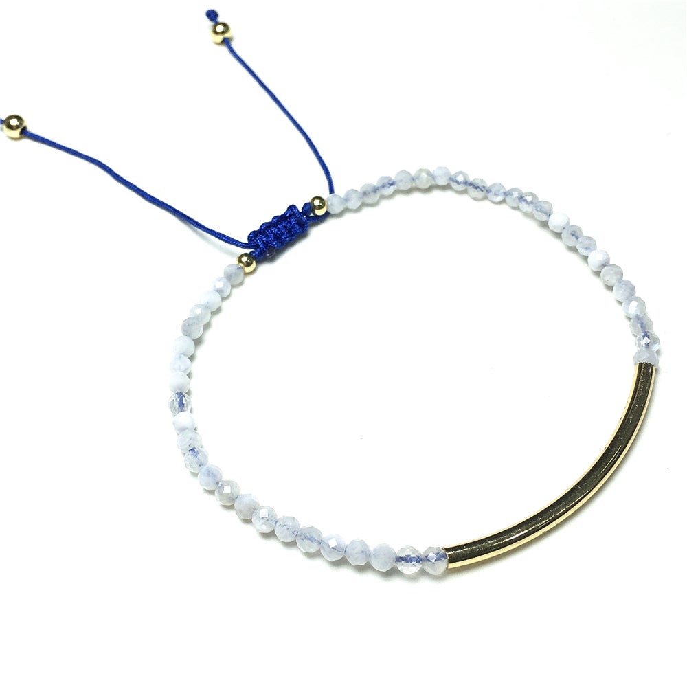 Natural Moonstone Gemstone Braid Rope Macrame Adjustable Bracelet Tiny Beads Gemstone Bracelet with Gold Spacer