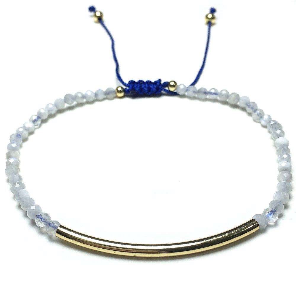 Natural Moonstone Gemstone Braid Rope Macrame Adjustable Bracelet Tiny Beads Gemstone Bracelet with Gold Spacer