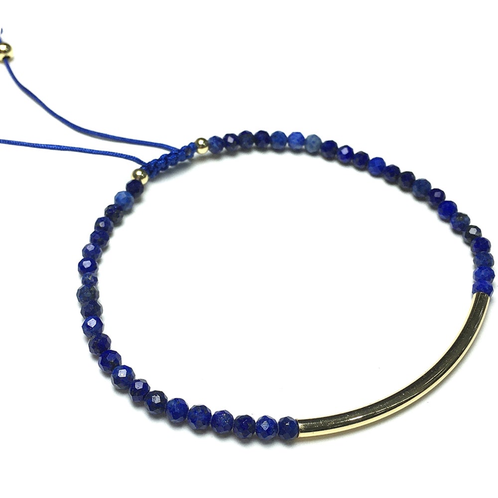 Natural Lapis Lazuli Gemstone Braid Rope Macrame Adjustable Bracelet Tiny Beads Gemstone Bracelet with Gold Spacer
