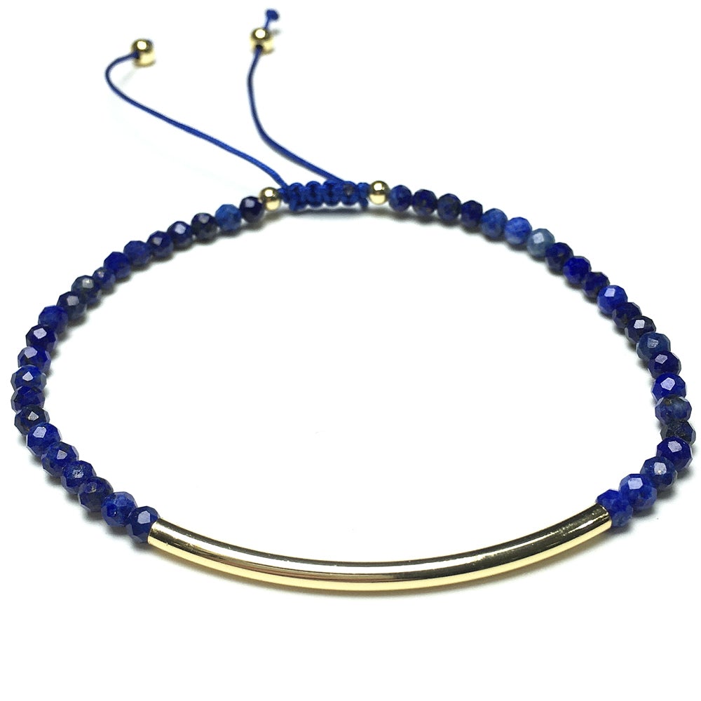 Natural Lapis Lazuli Gemstone Braid Rope Macrame Adjustable Bracelet Tiny Beads Gemstone Bracelet with Gold Spacer