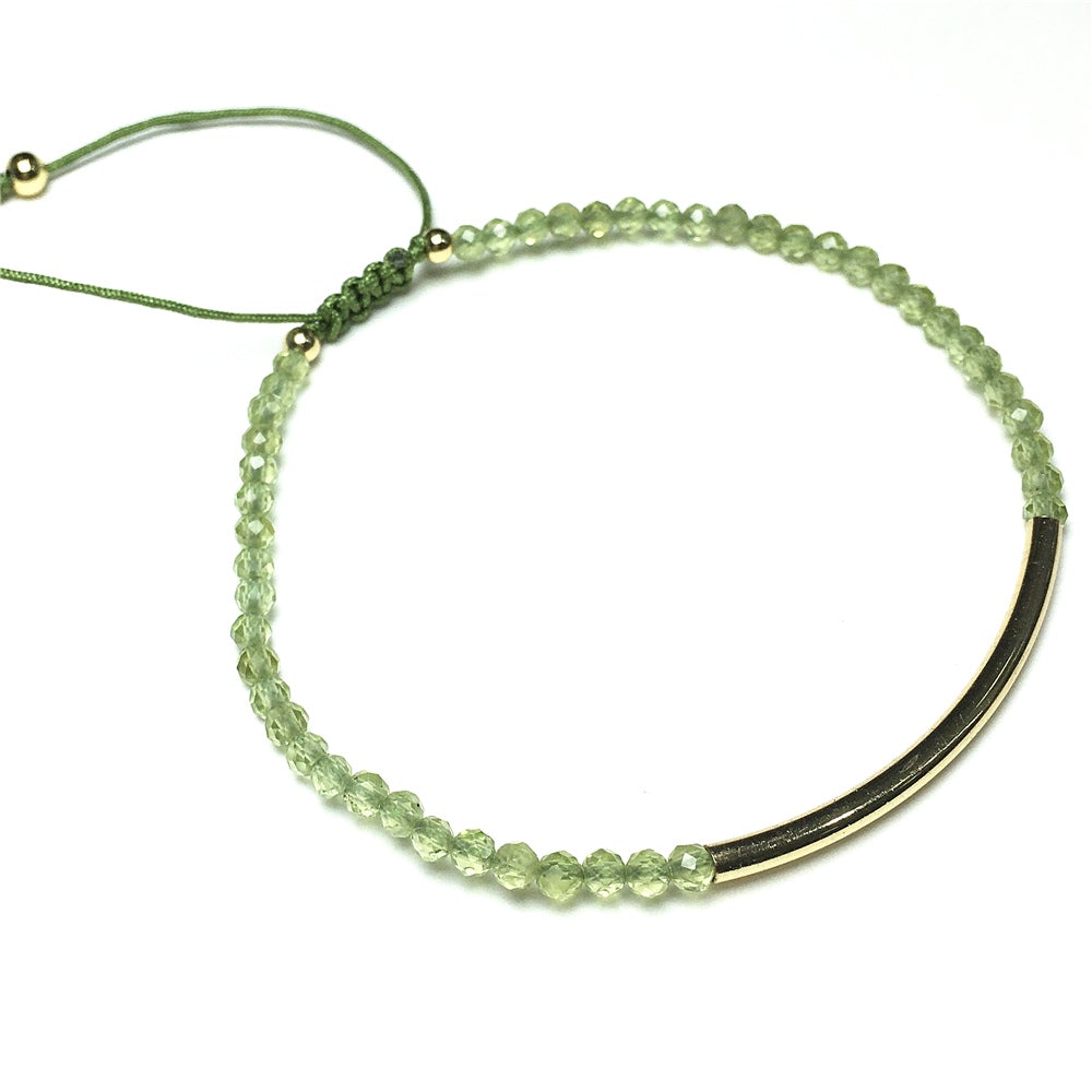 Natural Peridot Gemstone Braid Rope Macrame Adjustable Bracelet Tiny Beads Gemstone Bracelet with Gold Spacer