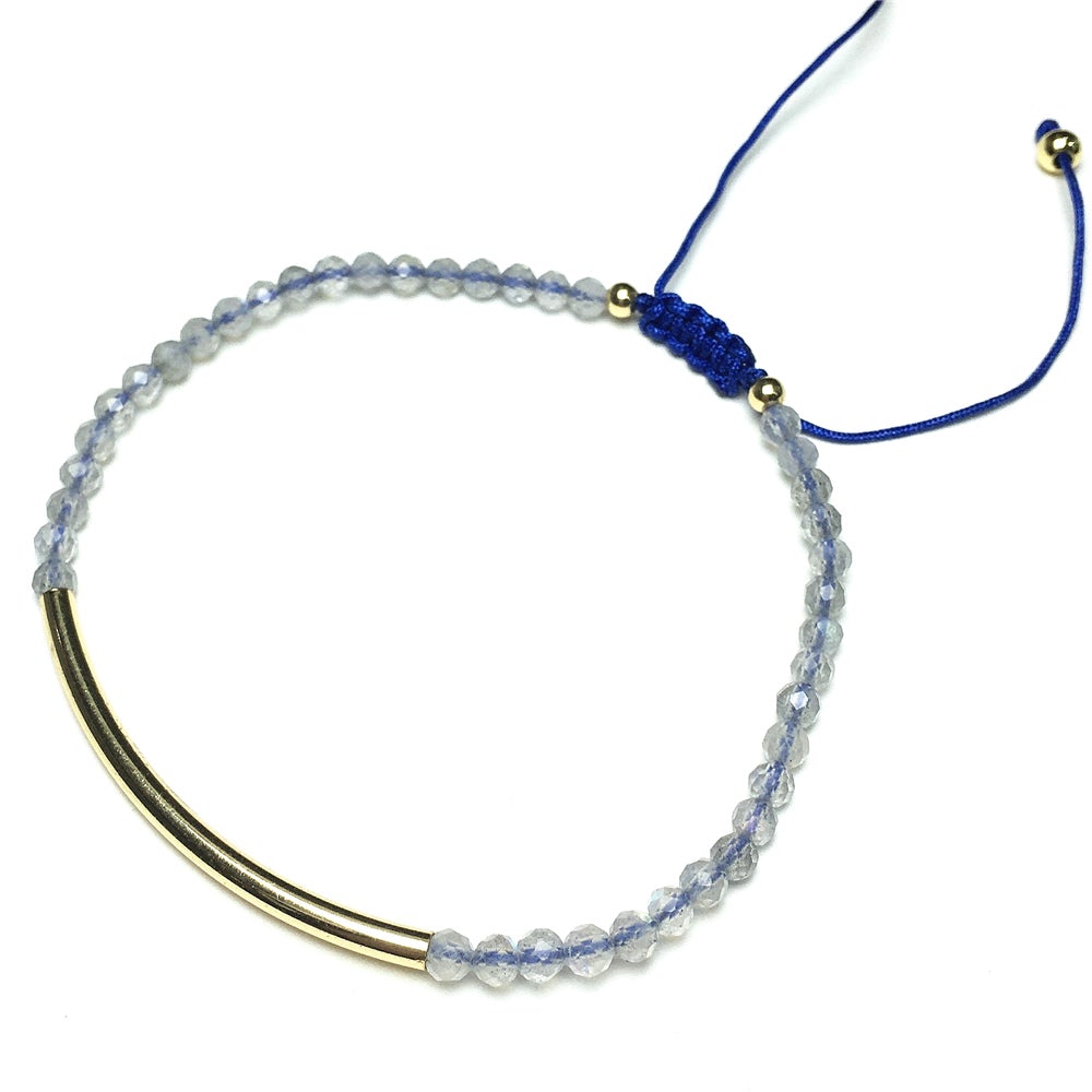 Natural Labradorite Gemstone Braid Rope Macrame Adjustable Bracelet Tiny Beads Gemstone Bracelet with Gold Spacer